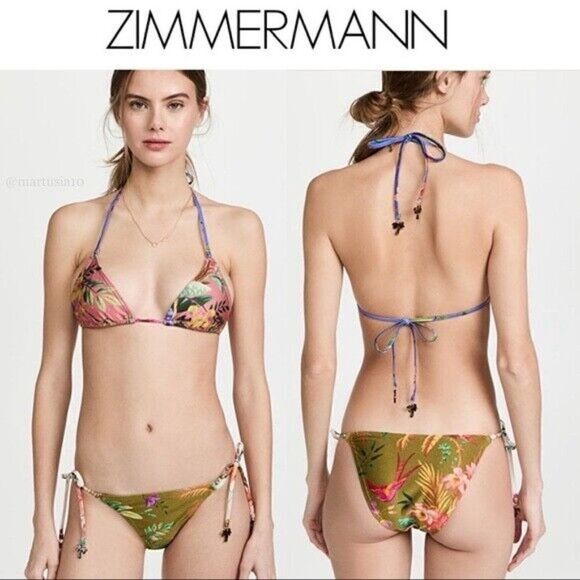 Zimmermann Womens Bikini Bottom Tropicana Triangle Floral Palms Swimwear Sz 2-4 - Picture 7 of 7